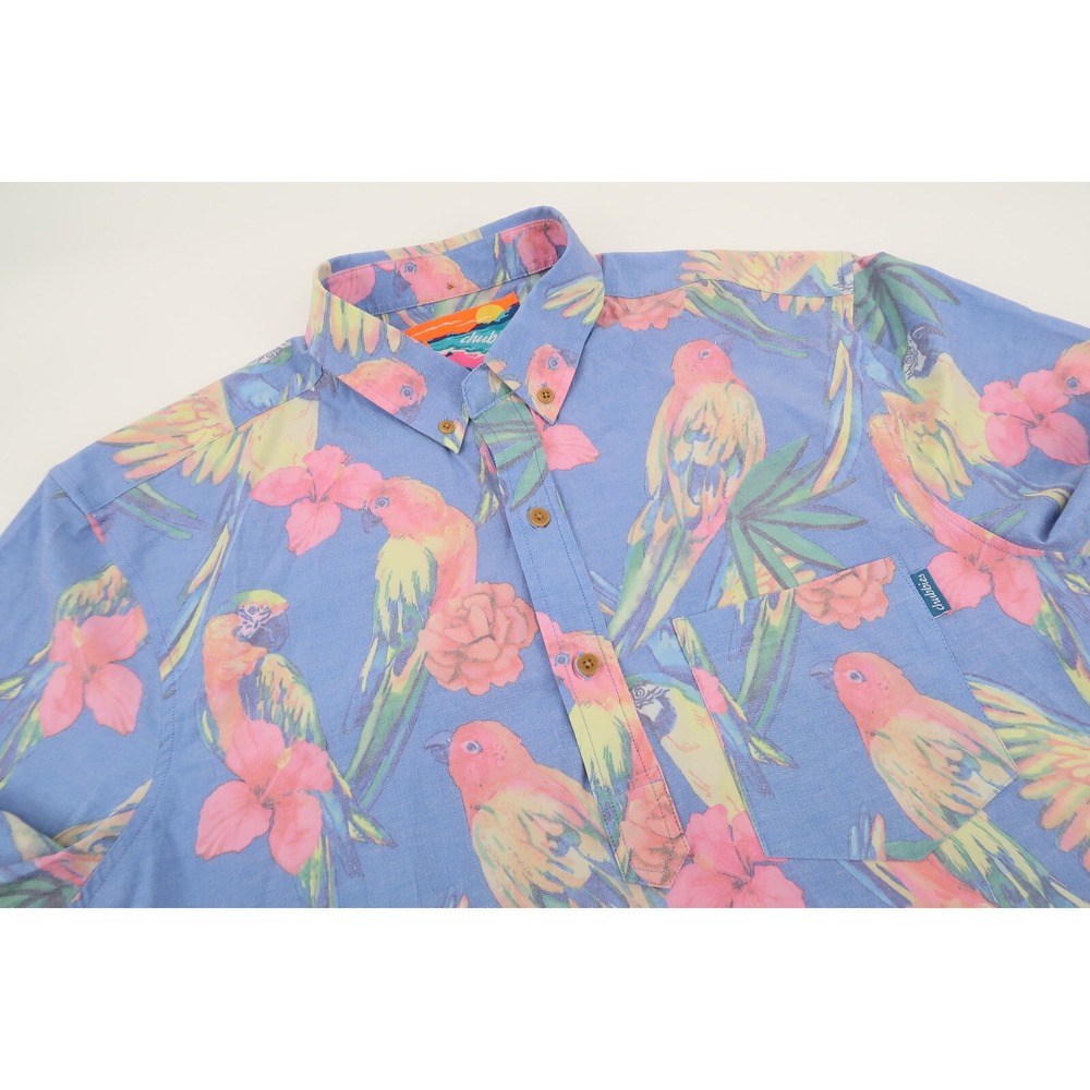 CHUBBIES Men's XL 3 Button Shirt Pullover Parrot Macaw Resort Vacation Hawaiian